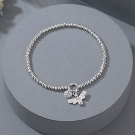 Bead Bracelet with Bee and Disc Charms Bead Bracelet with Bee and Disc Charms